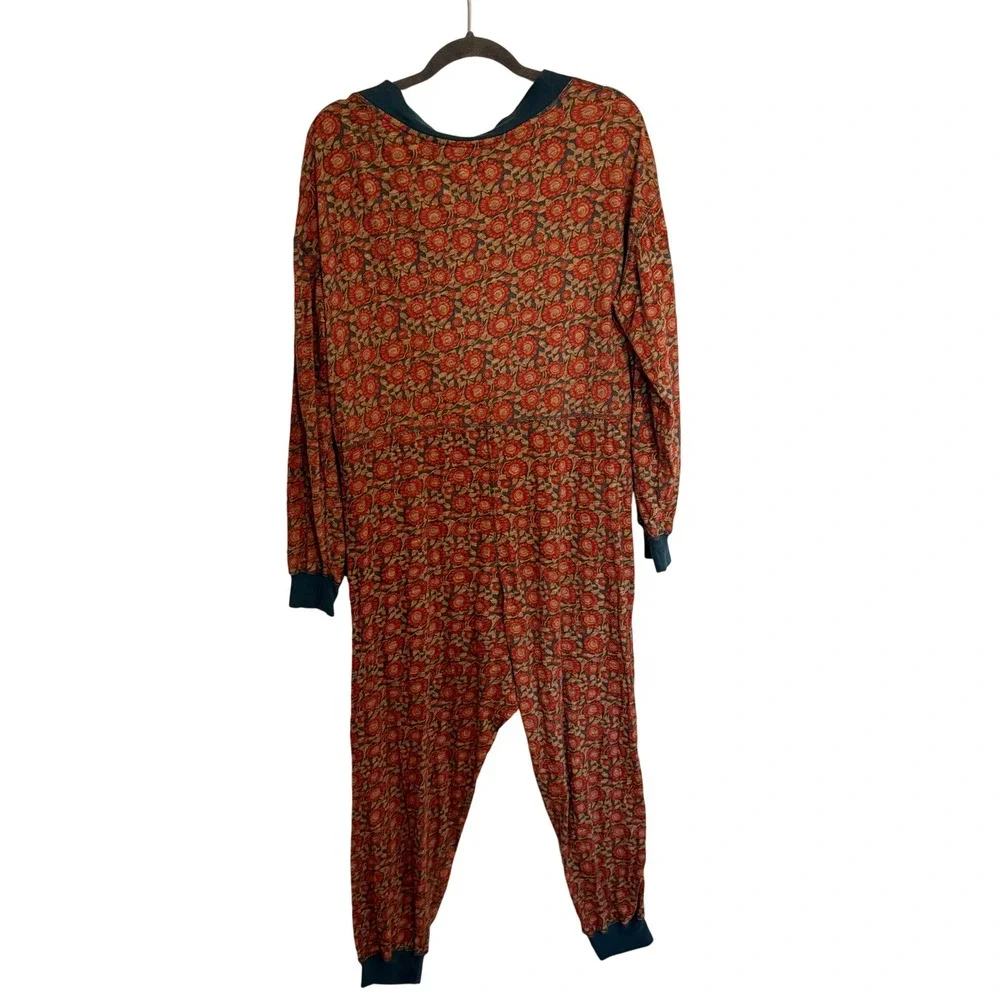 Natural Life Johnnie Lounge Floral Jumpsuit Red Orange Teal Boho Loungewear XS
